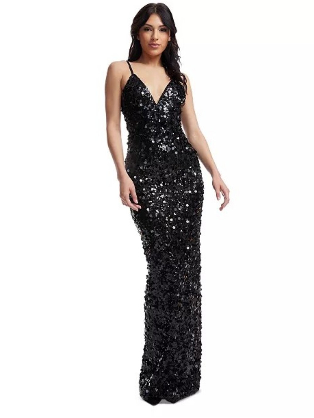 Dress the Population Black Sequin V-Neck Jumpsuit Gown - Picture 4 of 16